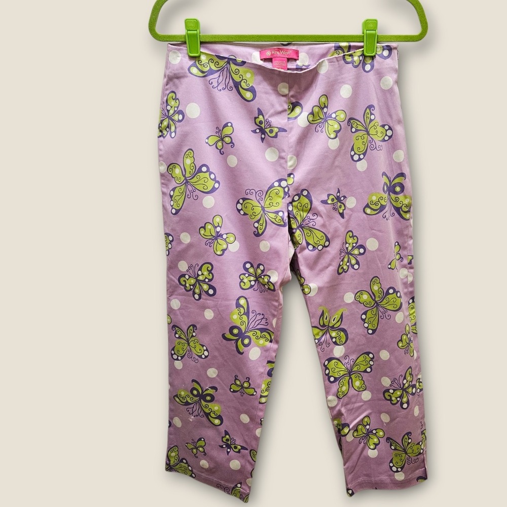 Key West Women's Capri‎ Pants Size 8 Lilac Butterfly Print Cotton Blend Resort